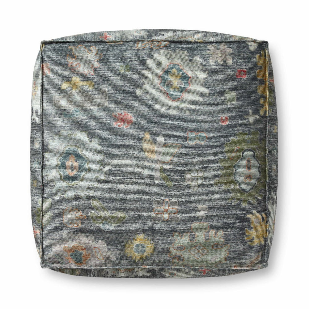 Poufs Vintage-Inspired Machine Woven Pouf - Plush Multicolor Floral Design for Stylish Home Decor