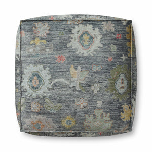 Poufs Vintage-Inspired Machine Woven Pouf - Plush Multicolor Floral Design for Stylish Home Decor