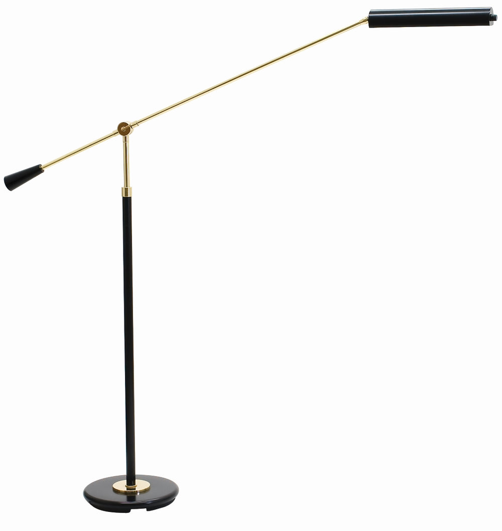 Grand Piano Counter Balance LED Floor Lamp in Black with Satin Nickel Accents