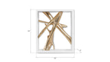 Framed Branches Wall Tile, White, Gold Leaf