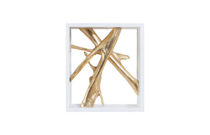 Framed Branches Wall Tile, White, Gold Leaf