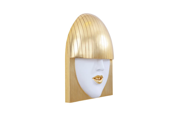 Fashion Faces Wall Art, Large, Smile, White and Gold Leaf