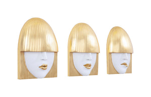 Fashion Faces Wall Art, Small, White and Gold Leaf, Set of 3