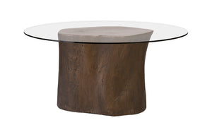 Log Dining Table, 60" Glass Top, Bronze