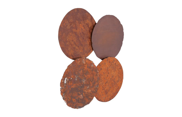 Cast Oil Drum Wall Discs, Resin, Rust Finish, Set of 4