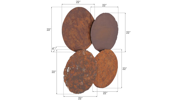 Cast Oil Drum Wall Discs, Resin, Rust Finish, Set of 4