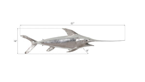 Broadbill Swordfish Fish Wall Sculpture, Resin, Silver Leaf