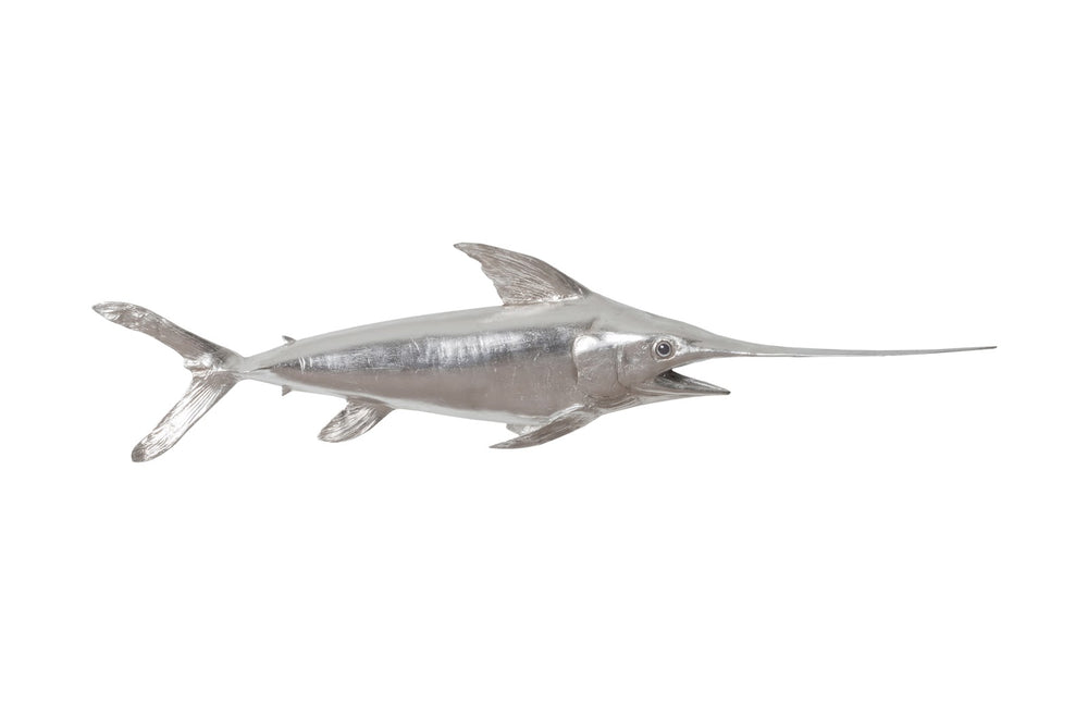 Broadbill Swordfish Fish Wall Sculpture, Resin, Silver Leaf