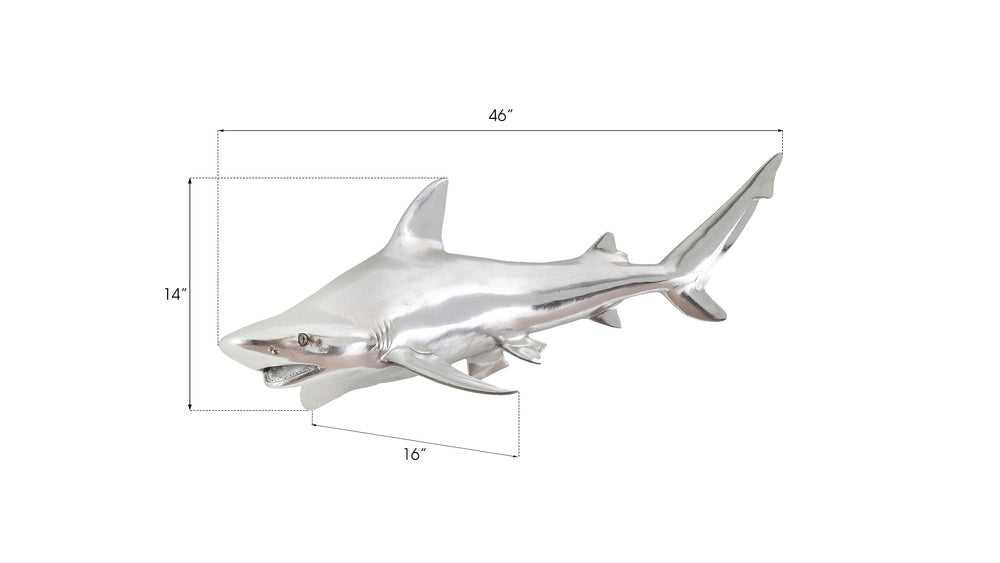 Black Tip Reef Shark Wall Sculpture, Resin, Silver Leaf