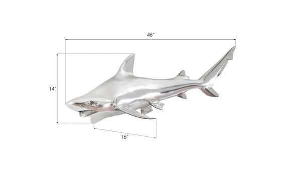 Black Tip Reef Shark Wall Sculpture, Resin, Silver Leaf