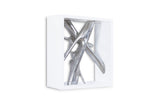 Framed Branches Wall Tile, White, Silver Leaf