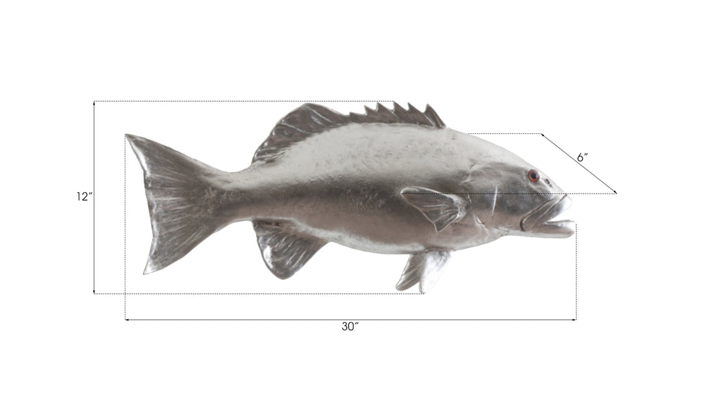 Coral Trout Fish Wall Sculpture, Resin, Silver Leaf