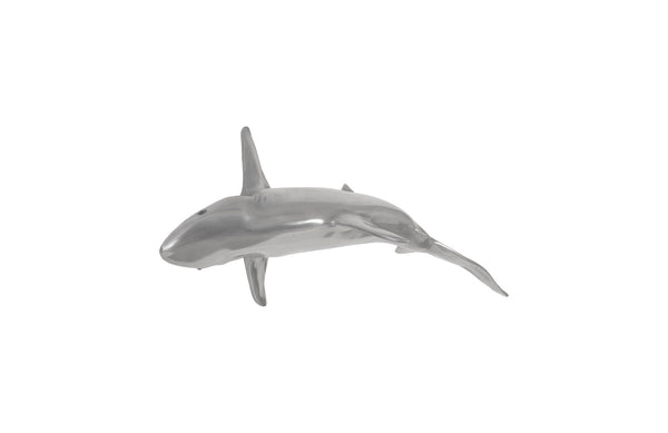 Whaler Shark Fish Wall Sculpture, Resin, Polished Aluminum Finish