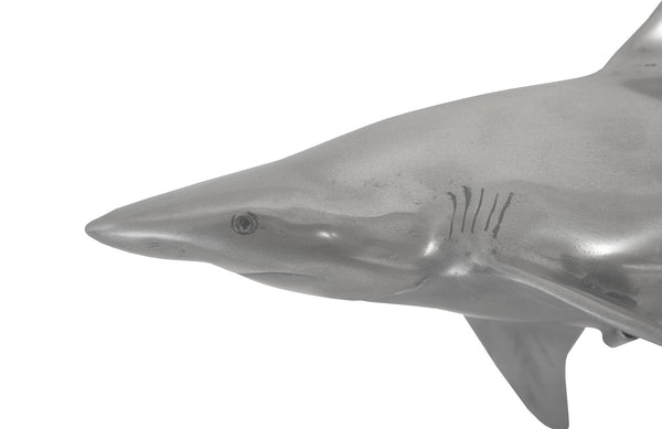 Whaler Shark Fish Wall Sculpture, Resin, Polished Aluminum Finish