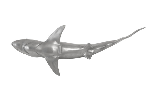 Whaler Shark Fish Wall Sculpture, Resin, Polished Aluminum Finish