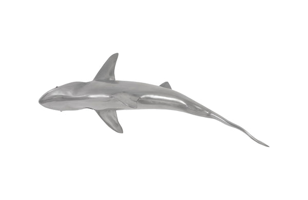 Whaler Shark Fish Wall Sculpture, Resin, Polished Aluminum Finish