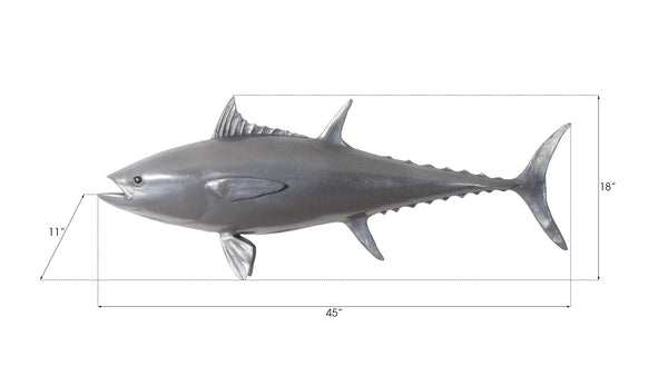 Bluefin Tuna Fish Wall Sculpture, Resin, Polished Aluminum Finish