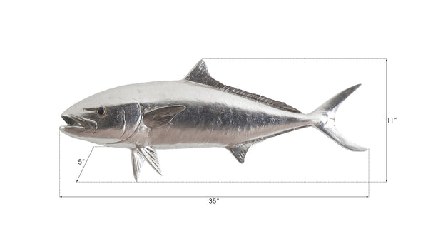 Yellow Tailed King Fish Wall Sculpture, Resin, Silver Leaf