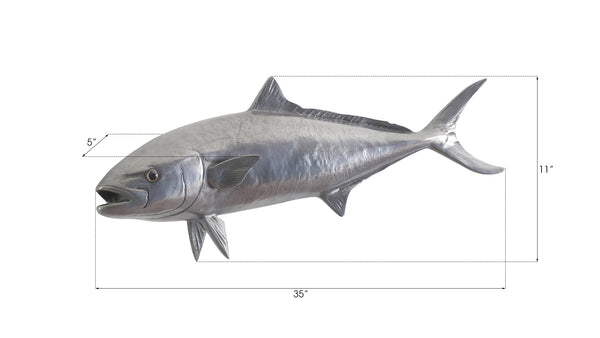 Yellow Tailed King Fish Wall Sculpture, Resin, Polished Aluminum Finish