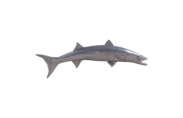 Barracuda Fish Wall Sculpture, Resin, Polished Aluminum Finish