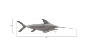 Swordfish Fish Wall Sculpture, Resin, Polished Aluminum Finish
