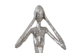 Hear No Evil Slender Sculpture, Small, Resin, Silver Leaf