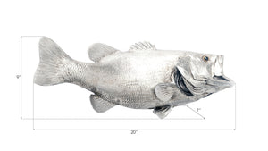Large Mouth Bass Fish Wall Sculpture, Resin, Silver Leaf