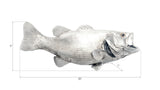 Large Mouth Bass Fish Wall Sculpture, Resin, Silver Leaf