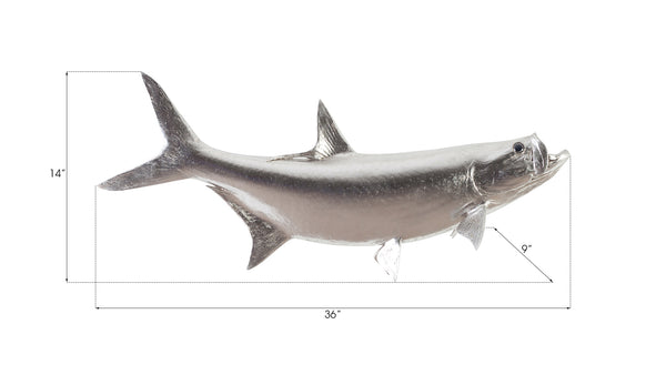 Tarpon Fish Wall Sculpture, Resin, Silver Leaf