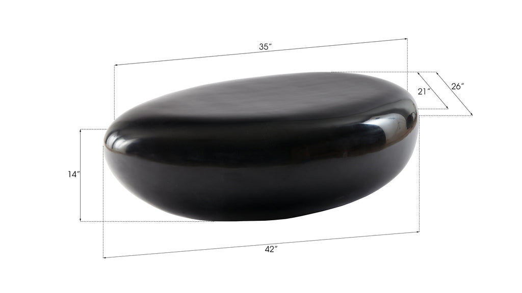 River Stone Coffee Table, Small, Gel Coat Black