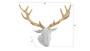 Stag Deer Head, White, Gold Leaf