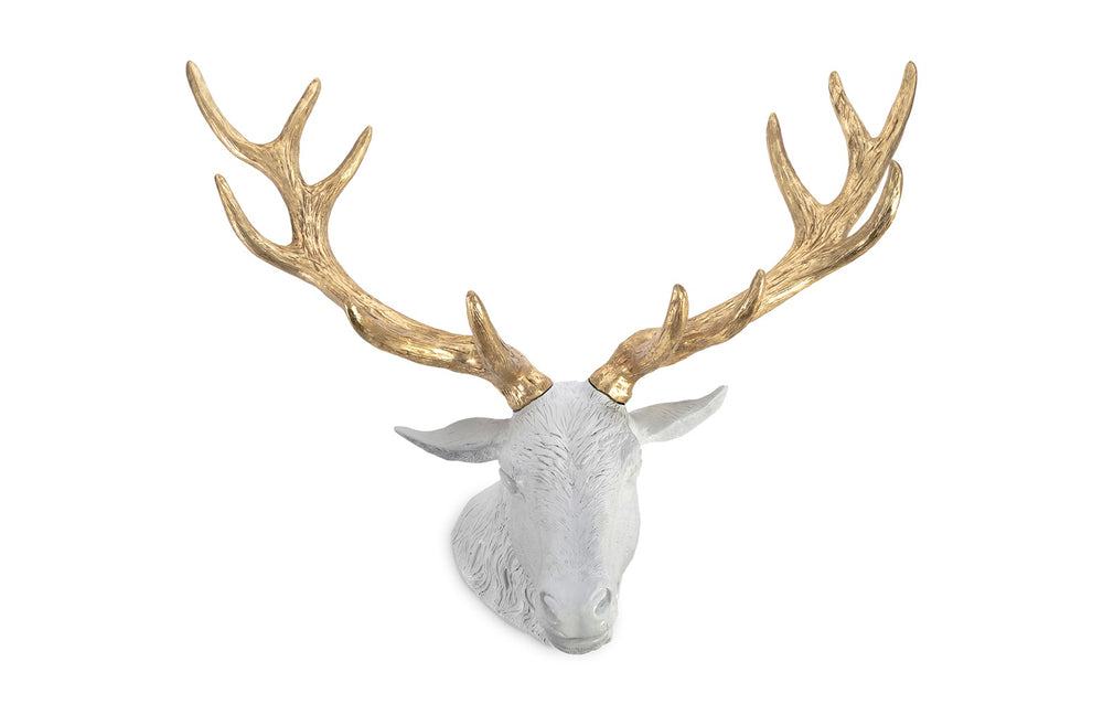 Stag Deer Head, White, Gold Leaf