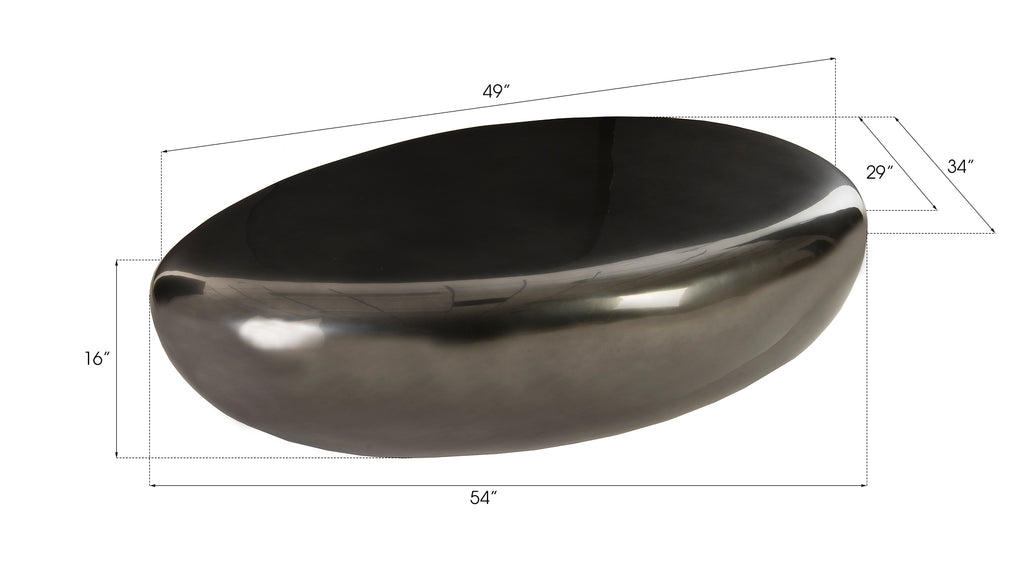 River Stone Coffee Table, Large, Liquid Silver