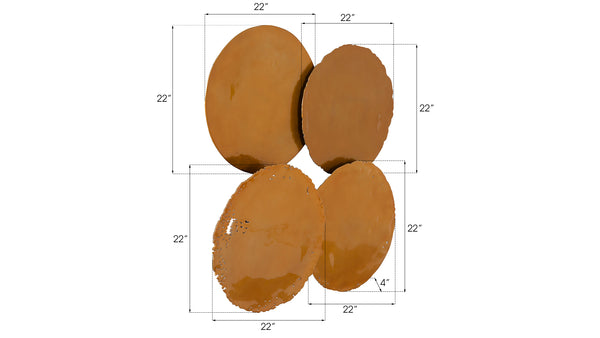 Cast Oil Drum Wall Discs, Liquid Gold, Set of 4