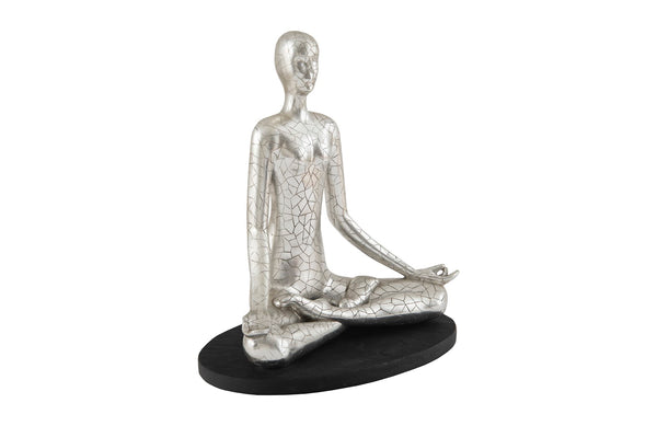Yoga Figure, Meditating, Silver Leaf, With Lines