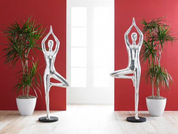 Yoga Figure, Meditating, Silver Leaf, With Lines