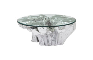 Otis Root Cast Coffee Table with Glass, Silver Leaf