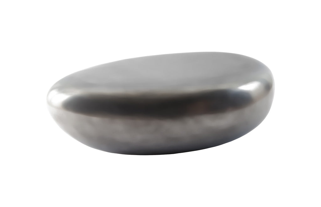 River Stone Coffee Table, Small, Resin, Polished Aluminum Finish