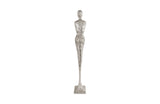 Tall Chiseled Female Sculpture, Resin, Silver Leaf