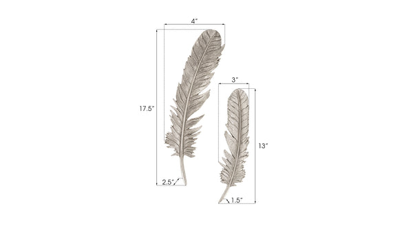 Feathers Wall Art, Small, Silver Leaf, Set of 2