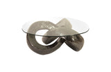 Trifoil Coffee Table, Liquid Silver w/Glass