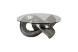 Trifoil Coffee Table, Liquid Silver w/Glass