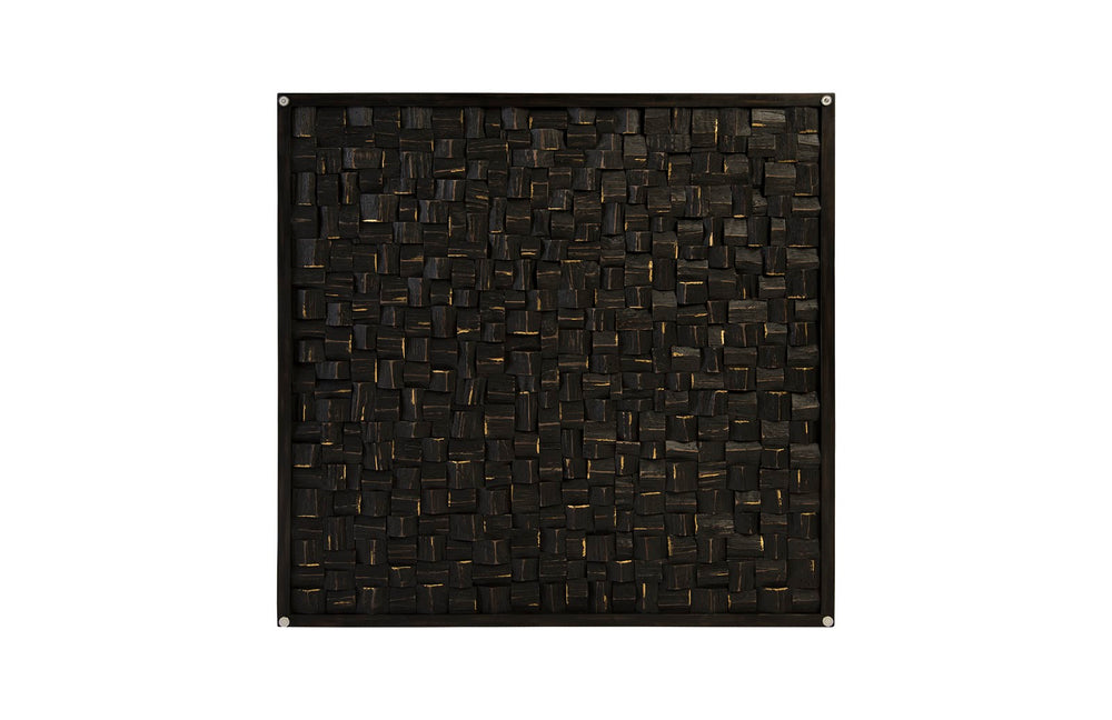 Distressed Blocks Coffee Table, Wood, Glass, Plated Brass Ming Legs, Black with Gold Leaf, SM