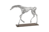 Prancing Horse Sculpture on Black Metal Base, Silver Leaf