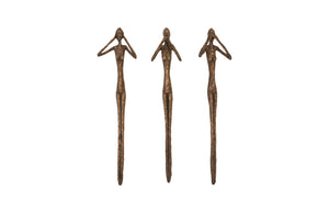 See, Speak, Hear No Evil Wall Art, Resin, Bronze, Set Of 3