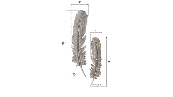 Feathers Wall Art, Large, Silver Leaf, Set of 2