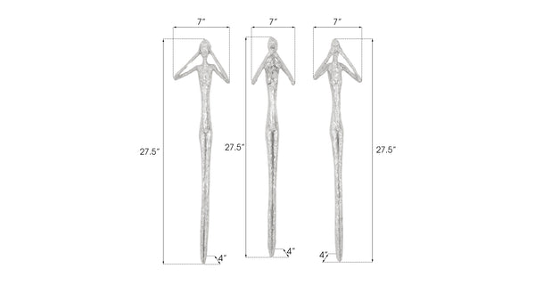 See,Hear,Speak no Evil Set of 3 Silver Leaf, Silver Leaf, Set Of 3