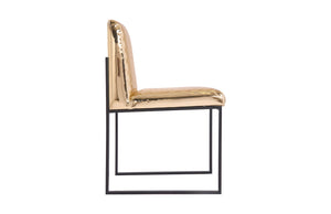 Frozen Dining Chair, Quilted Gold Fabric, Matte Black Metal Frame