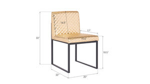 Frozen Dining Chair, Quilted Gold Fabric, Matte Black Metal Frame