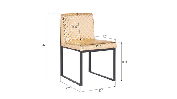 Frozen Dining Chair, Quilted Gold Fabric, Matte Black Metal Frame